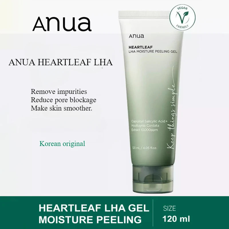 Anua Skincare Products Heartleaf LHA Moisture Peeling Gel Cleanser 77 Toner Rice 70 Glow Milky Toner Lotion Nicotinamide Serum