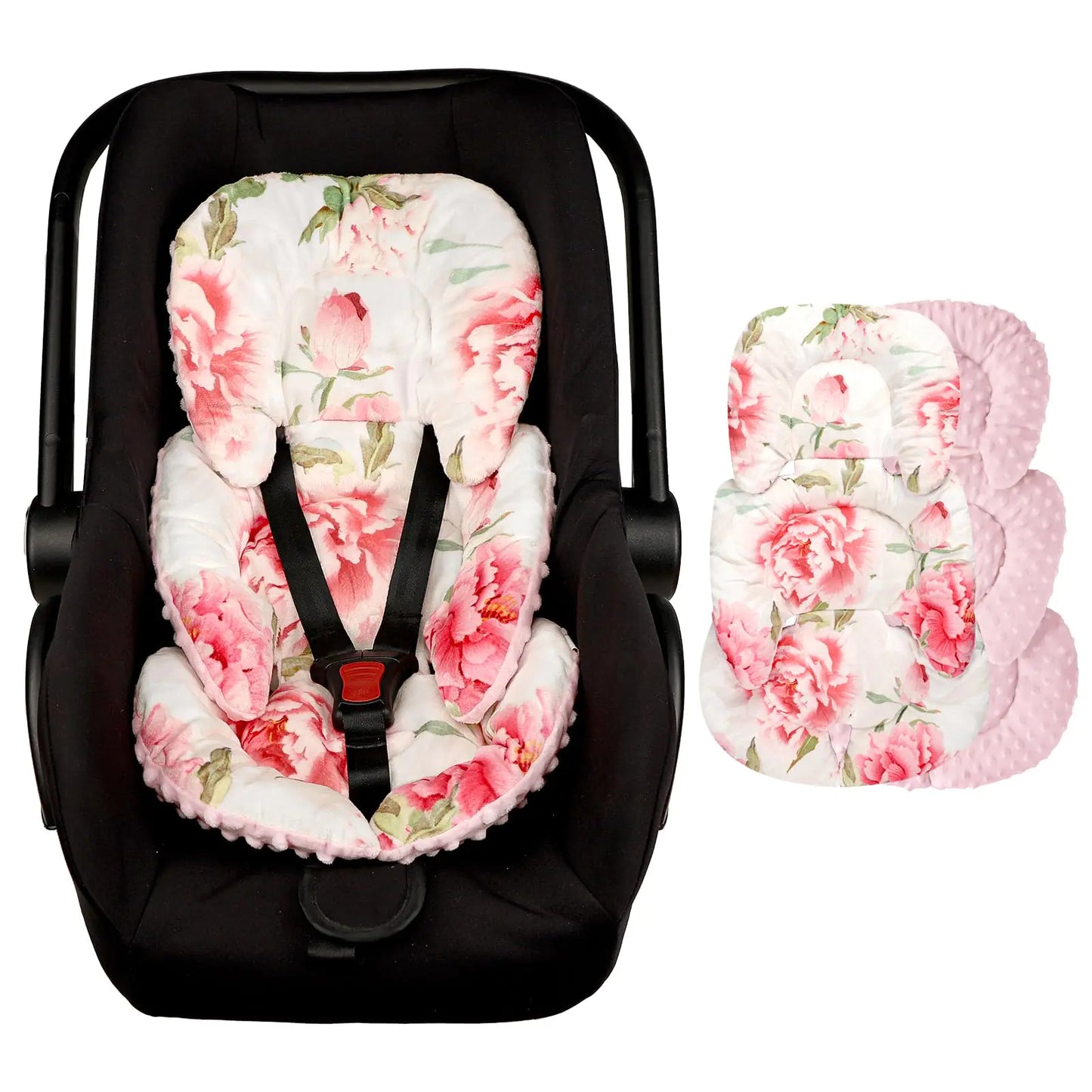 Infant Car Seat Insert HNHUAMING Baby Car Seat Head & Body Support for Newborn Ultra Soft Reversible Preemie Carseat Insert Cushion for Girls Boys Fit CarSeat Stroller Swing Bouncer Pink Floral